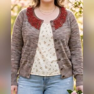 Anthropologie Moth Jeweler's Choice Beaded Cardigan Space Dye Linen Blend XL